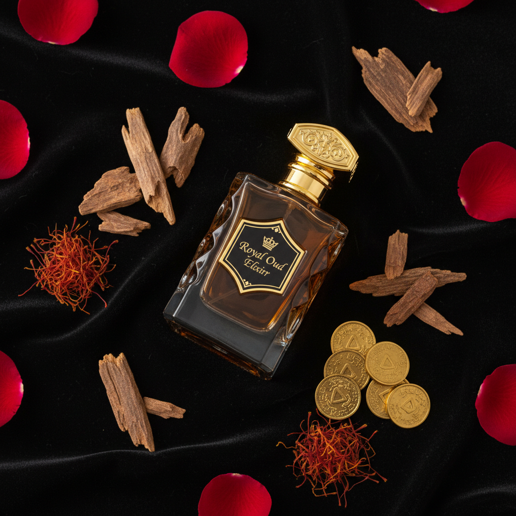Royal Oud Elixir flat lay